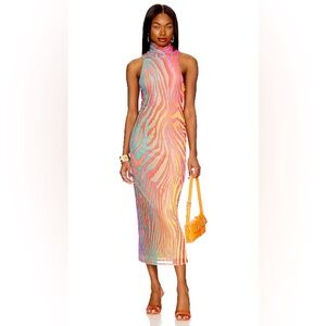 AFRM SERENITY MIDI DRESS IN MULTI COLOR ZEBRA